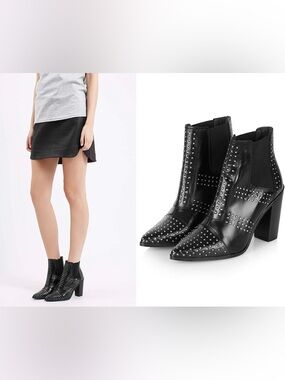 top shop black leather studded heeled above ankle boots Goth Rock Size 6.5